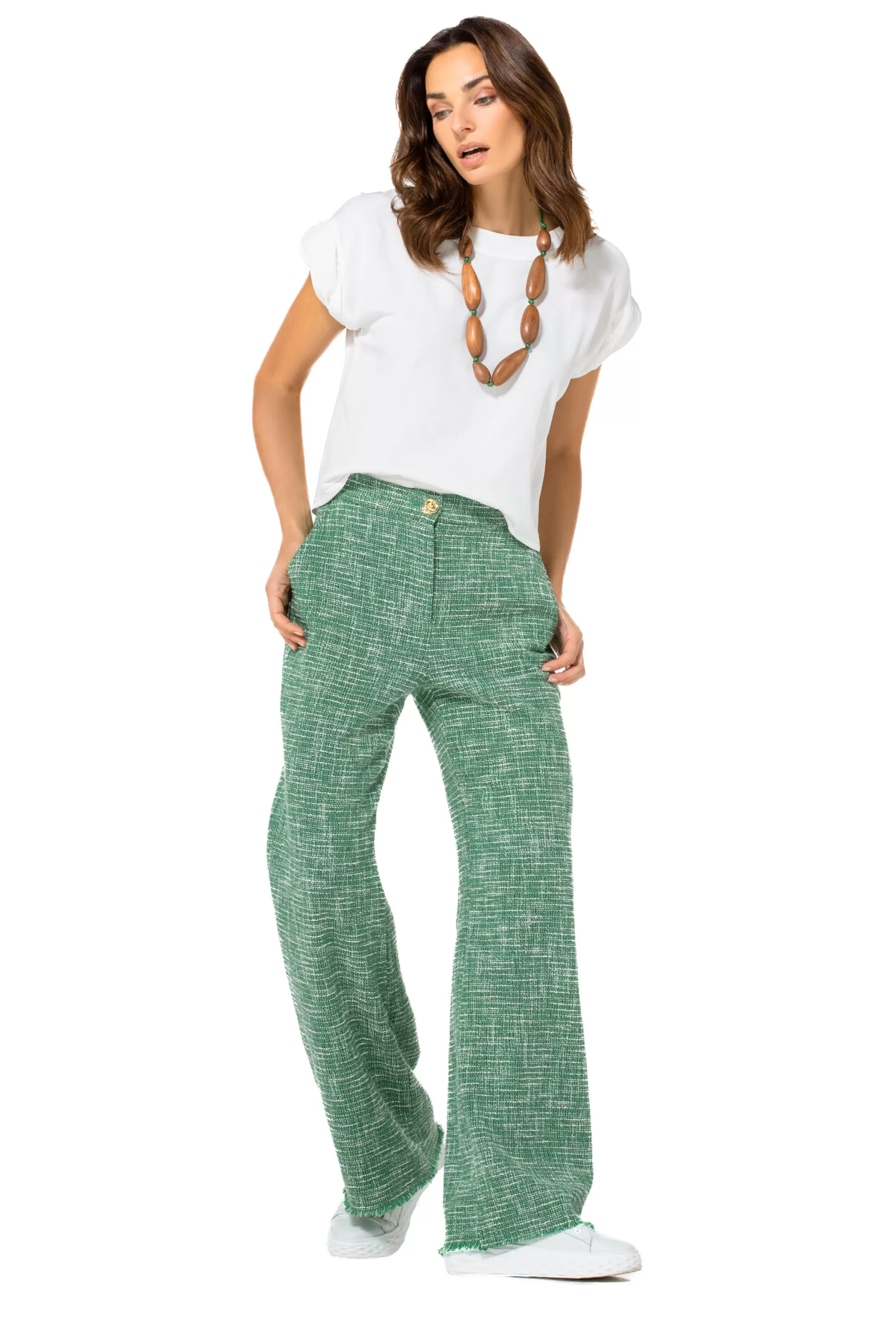 Caroline Biss 1588-62 / Pantalon En Bouclette Fine, Jambe Large, Taille Normale*Femmes Pantalon