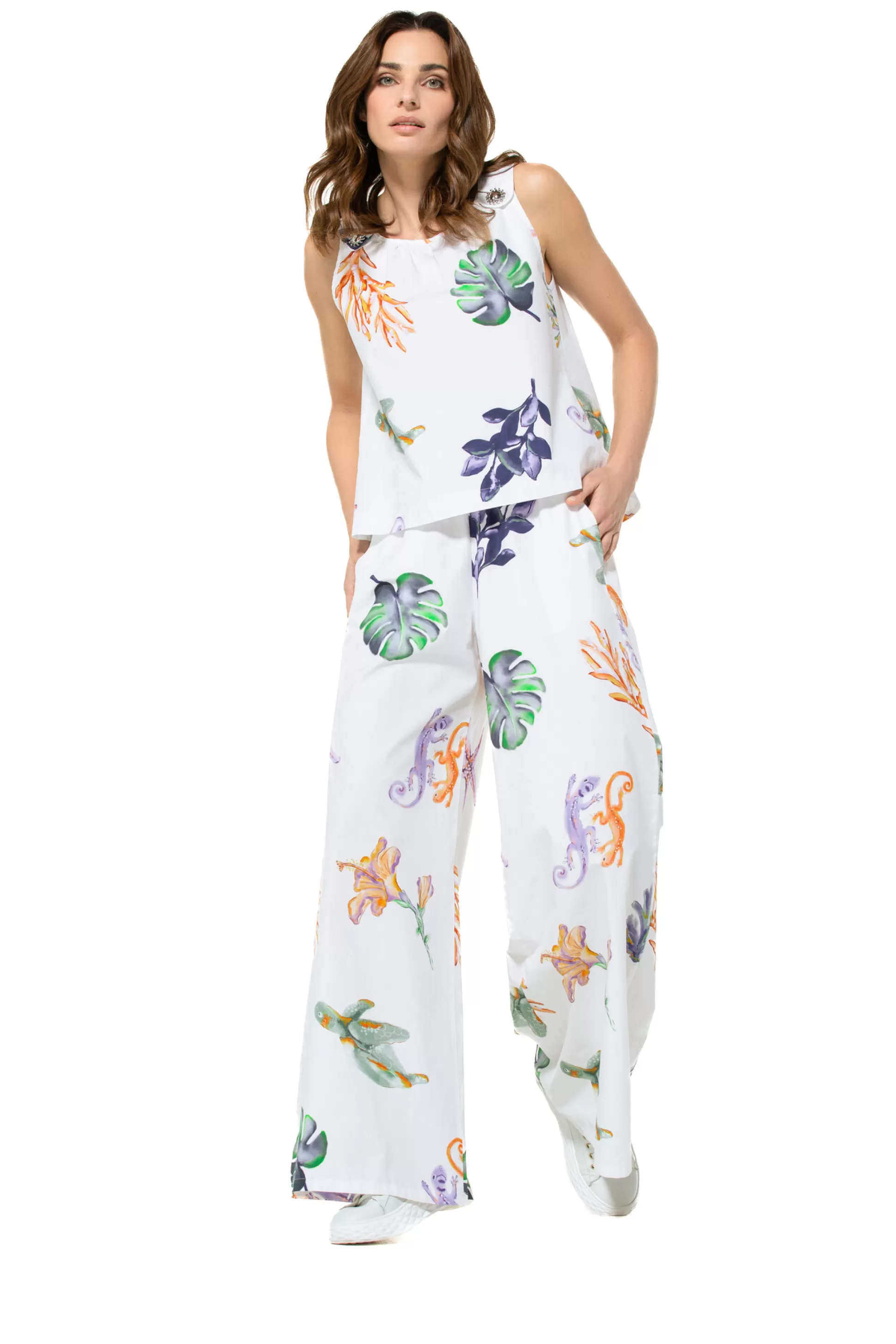 Caroline Biss 3581-69 / Pantalon Large Confortable En Coton, Taille Normale*Femmes Pantalon